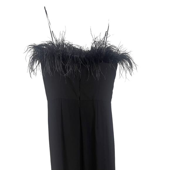 Amanda Uprichard Amiah Jumpsuit Ostrich Feather Trim Classy Witchy Black Size S - Picture 8 of 16